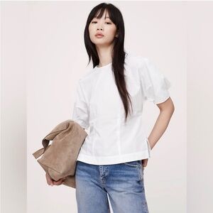 Banana Republic Puff Sleeve Poplin Top - White Size 4 - Sold Out Online